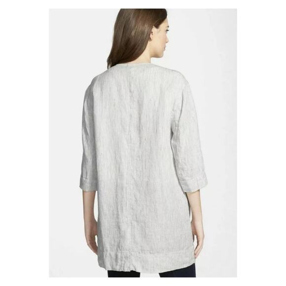 Eileen Fisher Cream Organic Linen Button Front Longline Jacket Sz.M - Picture 2 of 14